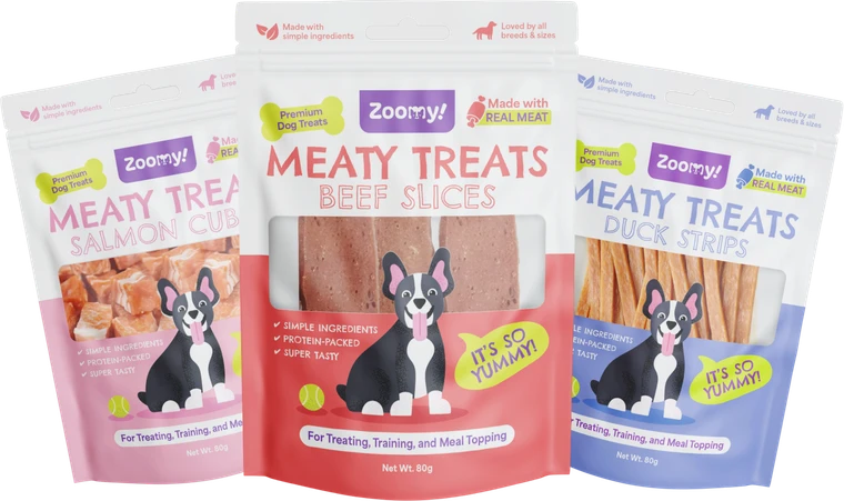 Zoomy! Meaty Treats — Salmon Cubes, Beef Slices and Duck Strips